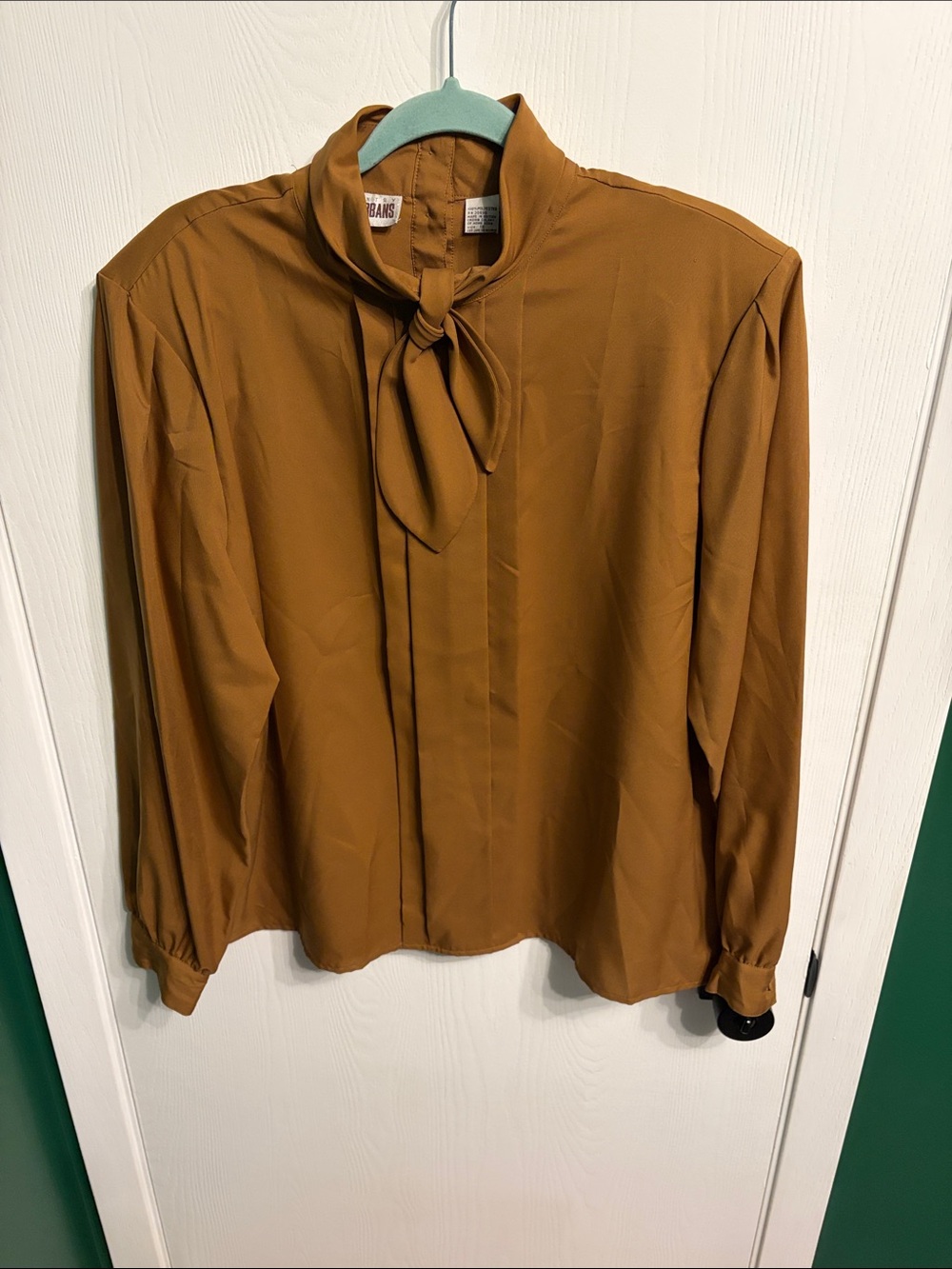 Vintage country suburban Women’s Tie-Neck Blouse -  Brown size 18